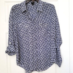 Ann Taylor Blue and Yellow Floral Silk Blouse